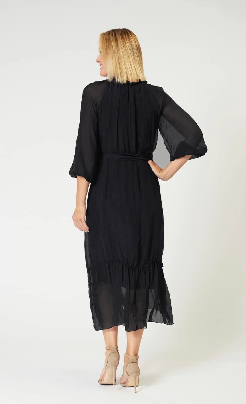 Silk Blend Black Tie Dress
