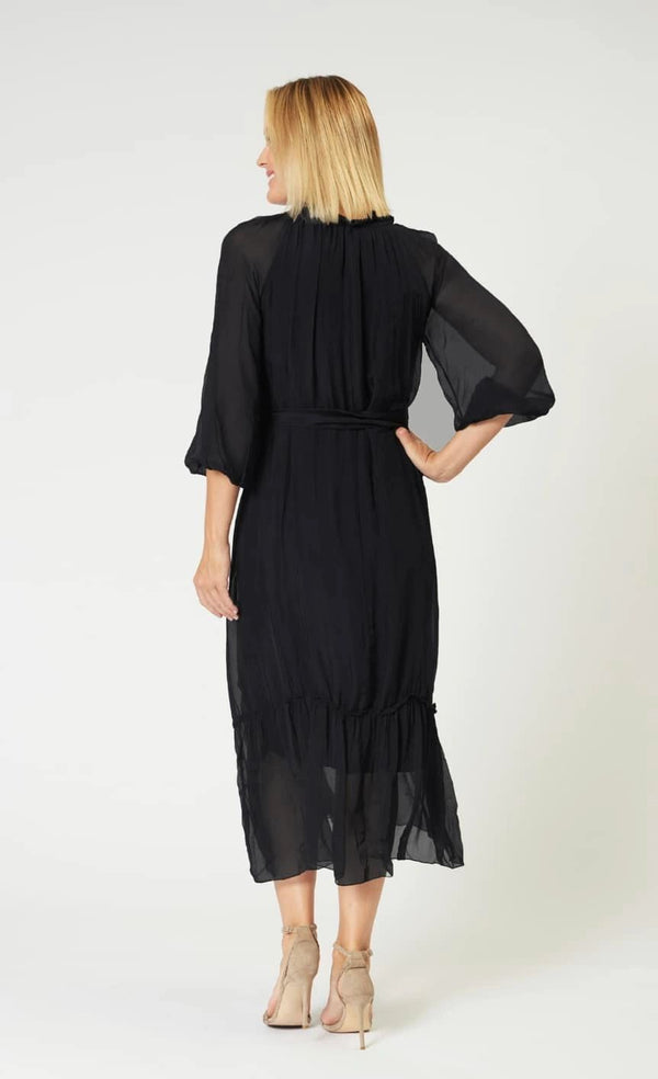 Silk Blend Black Tie Dress