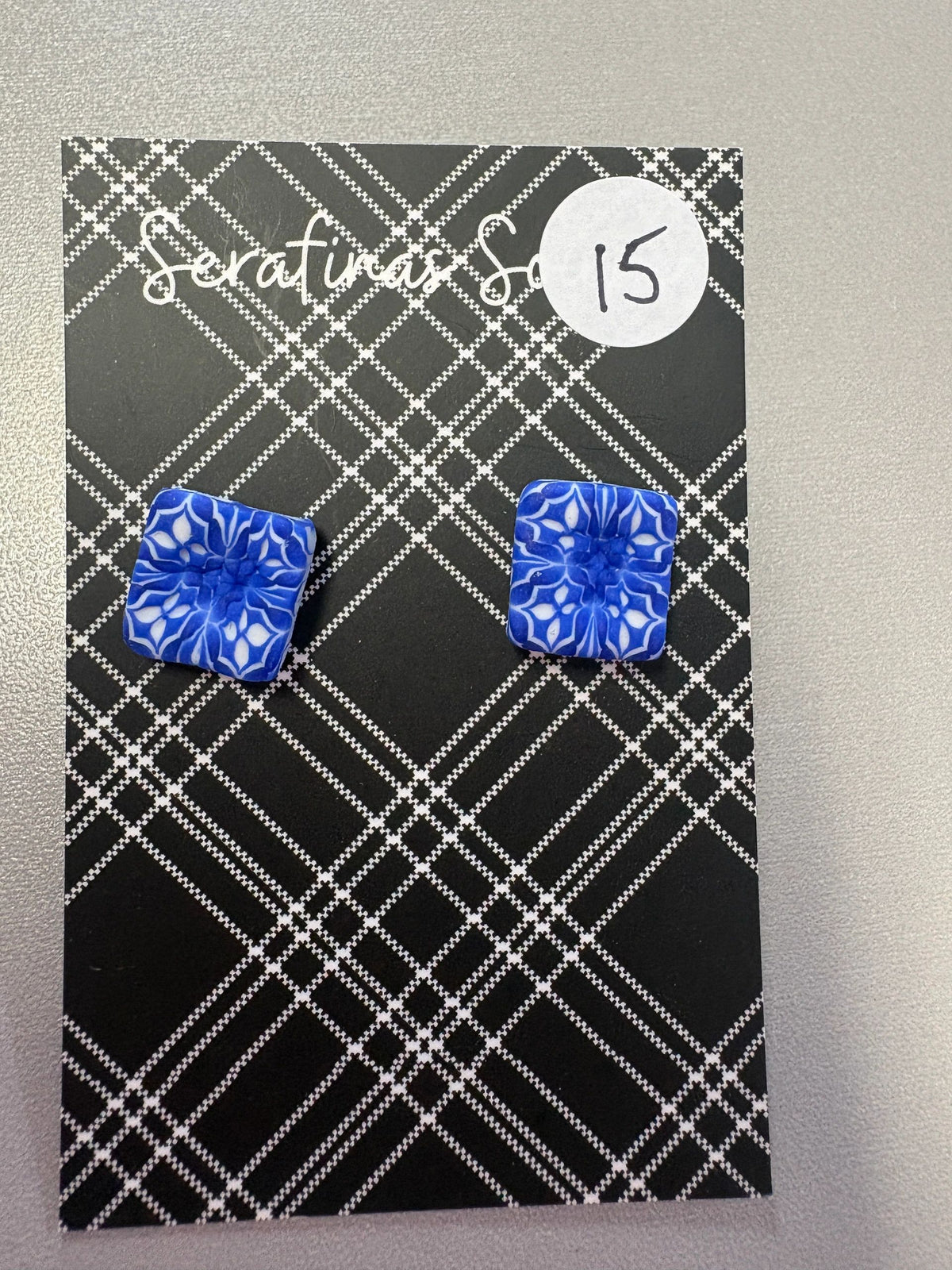 Serafinas Soirée Blue and White Tile Stud Main image