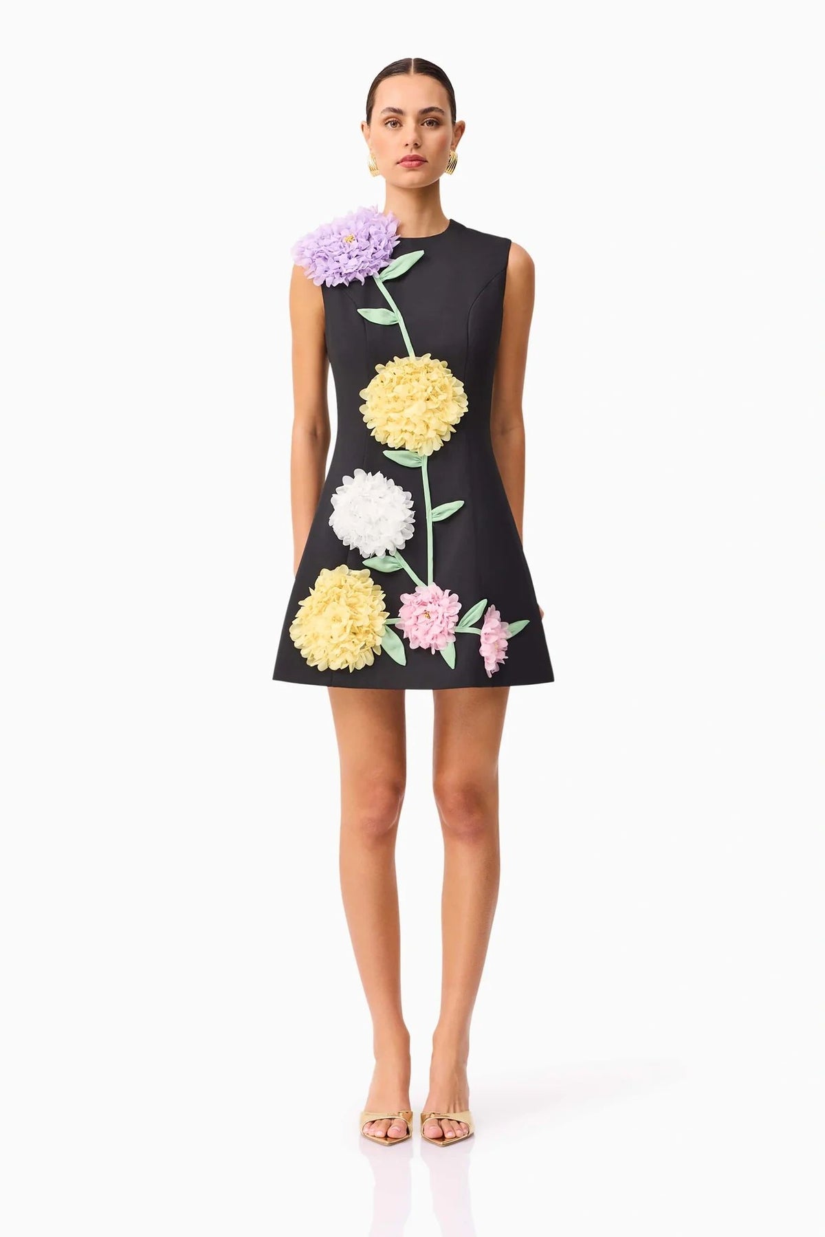 Buttercup Embroidered Mini Dress Black