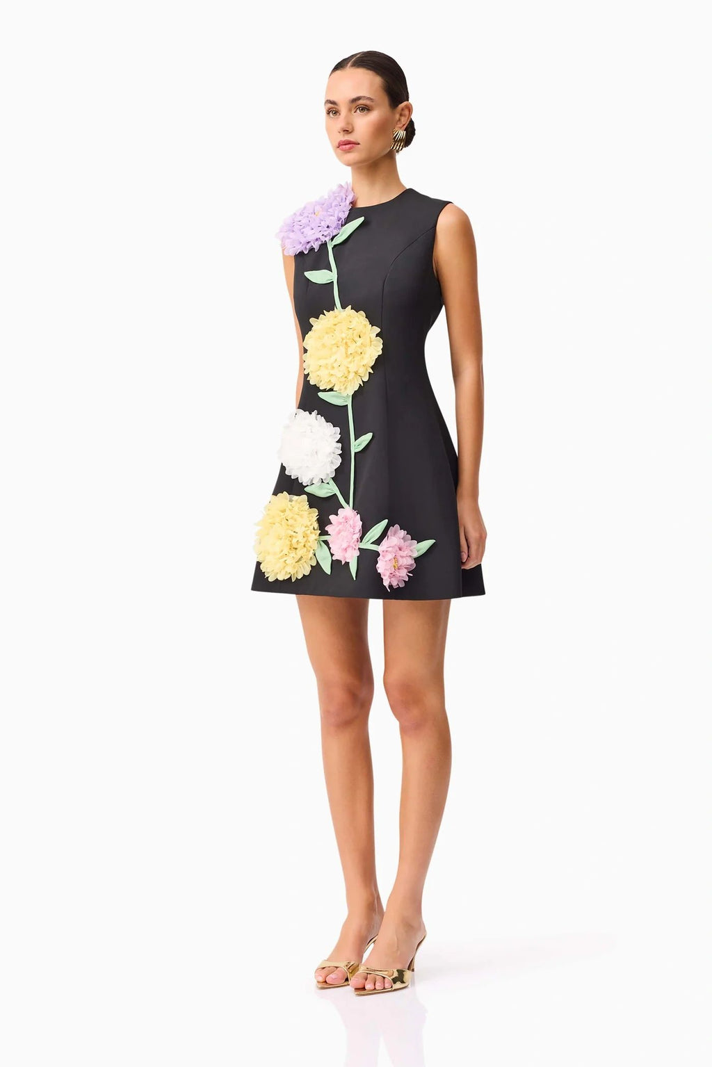 Buttercup Embroidered Mini Dress Black