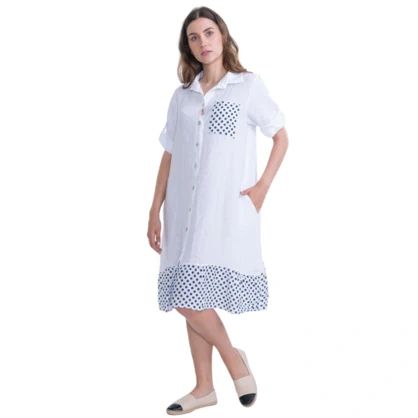 Vera May Italian Linen Navy Spot Dress