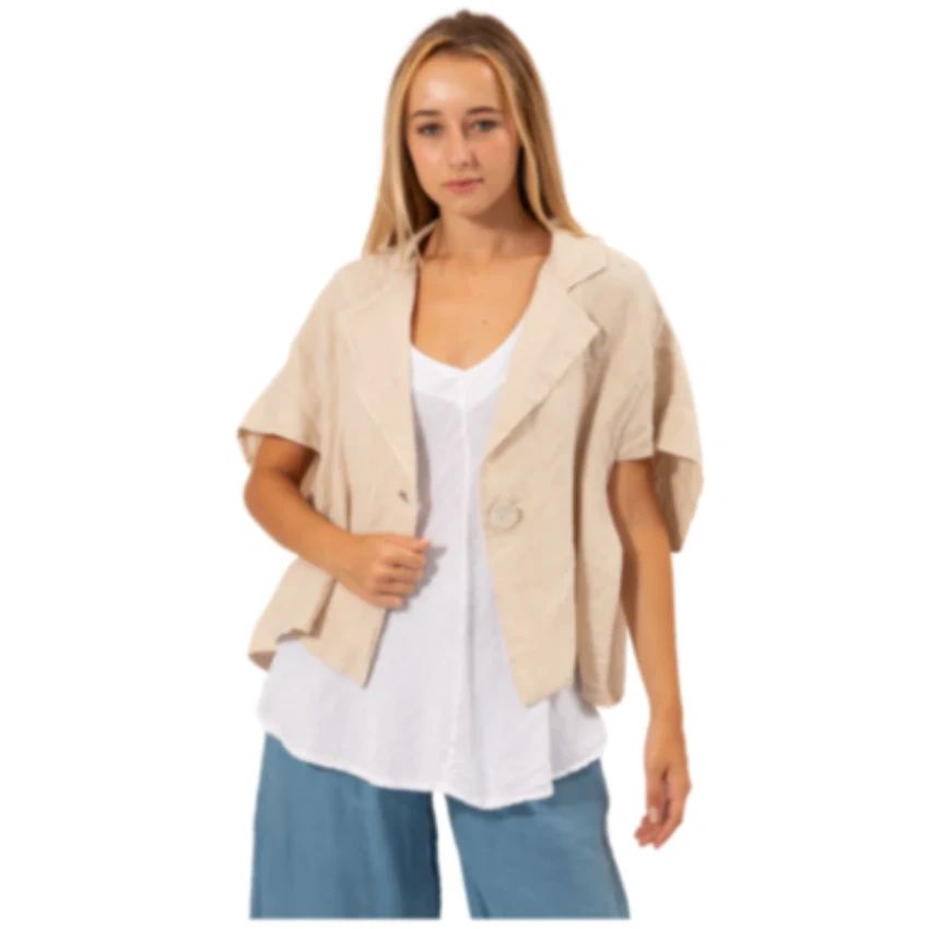 Vera May Beige Linen Cape Coat