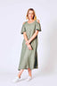 Linen Cold Shoulder Dress Asst Colours