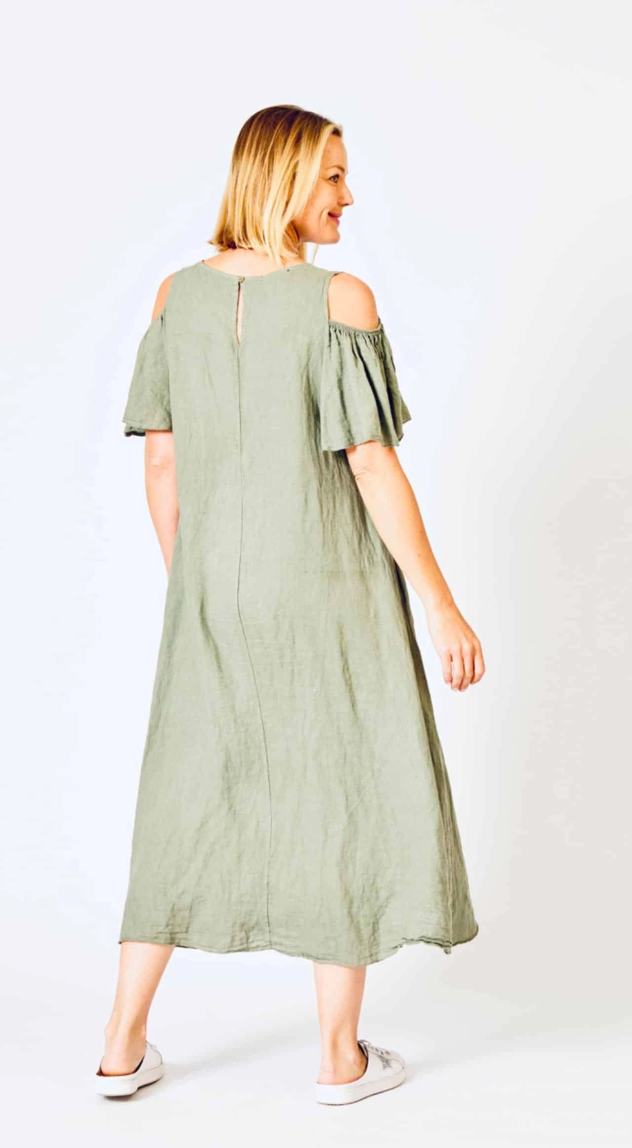 Linen Cold Shoulder Dress Asst Colours Secondary image