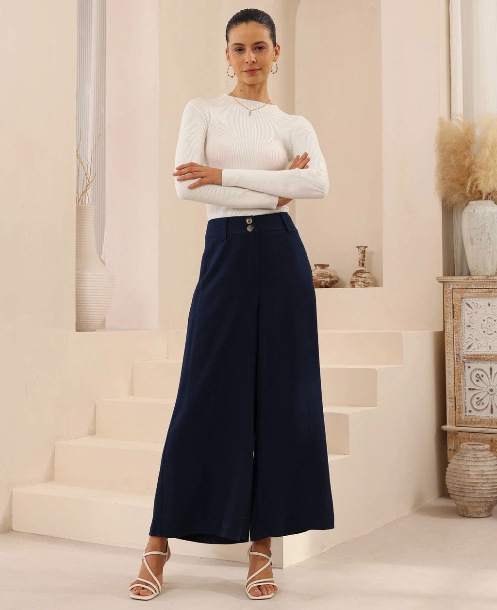 Navy Silk/Linen Pants