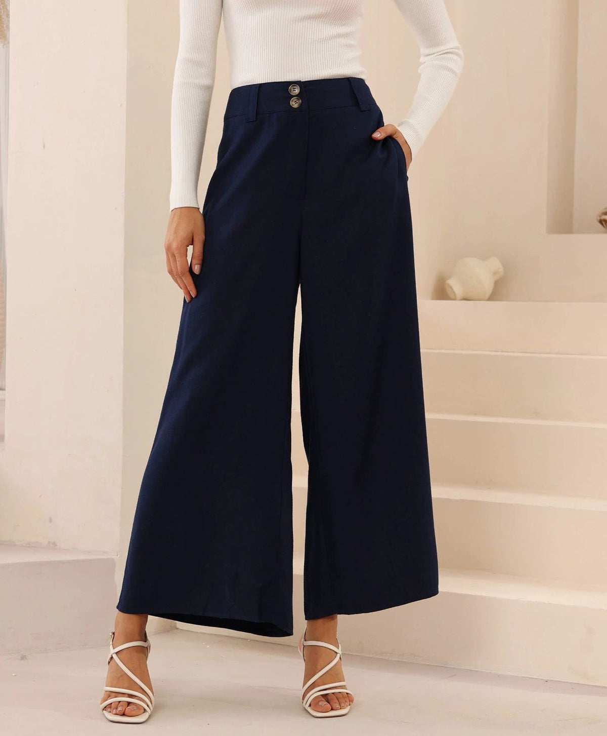 Navy Silk/Linen Pants