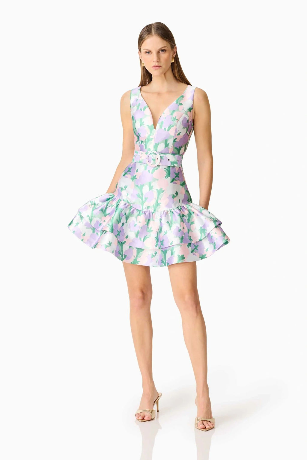 Lavinia V Neck Mini Dress Green/Purple