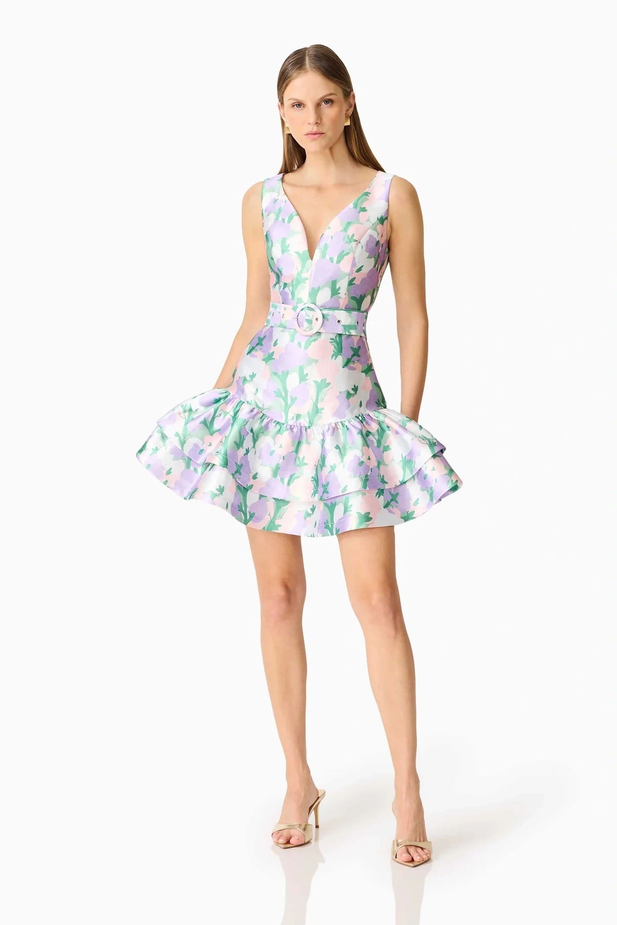 Lavinia V Neck Mini Dress Green/Purple