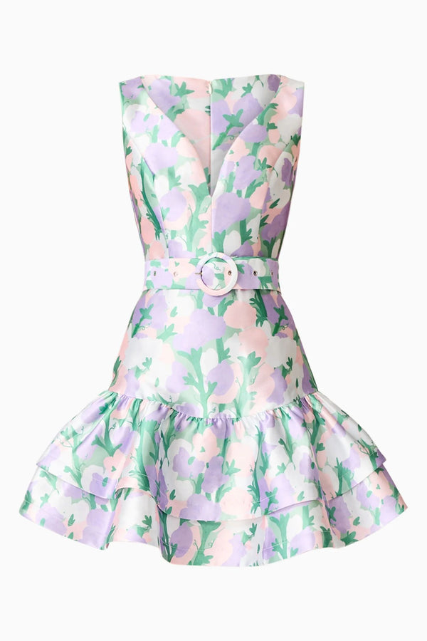 Lavinia V Neck Mini Dress Green/Purple