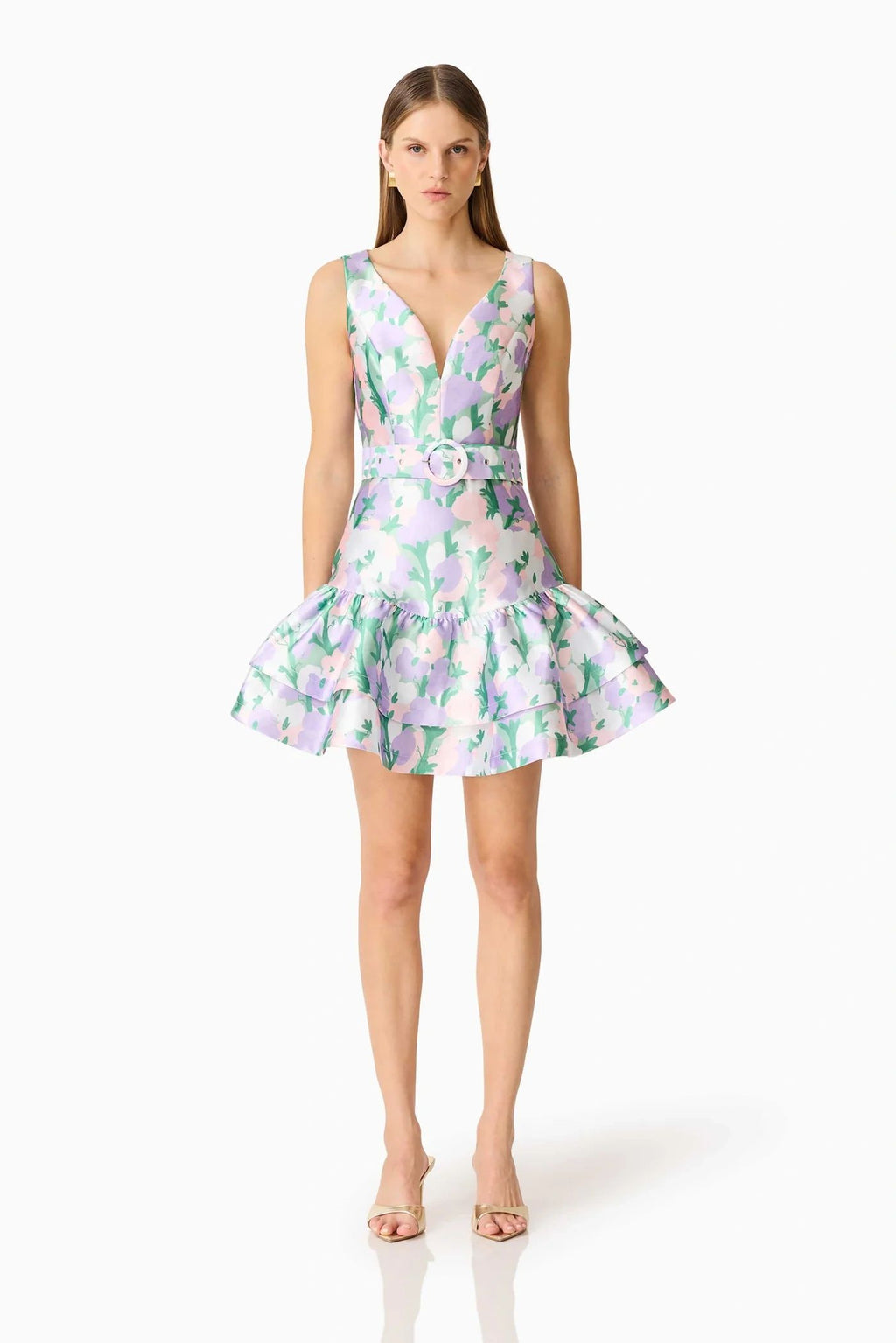 Lavinia V Neck Mini Dress Green/Purple