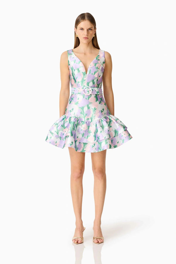 Lavinia V Neck Mini Dress Green/Purple