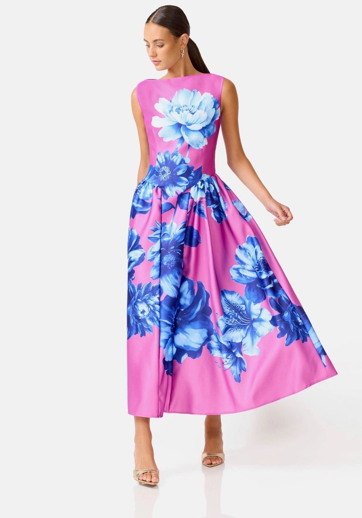 Elliatt Sybella Midi Dress Blue Pink Floral Main image