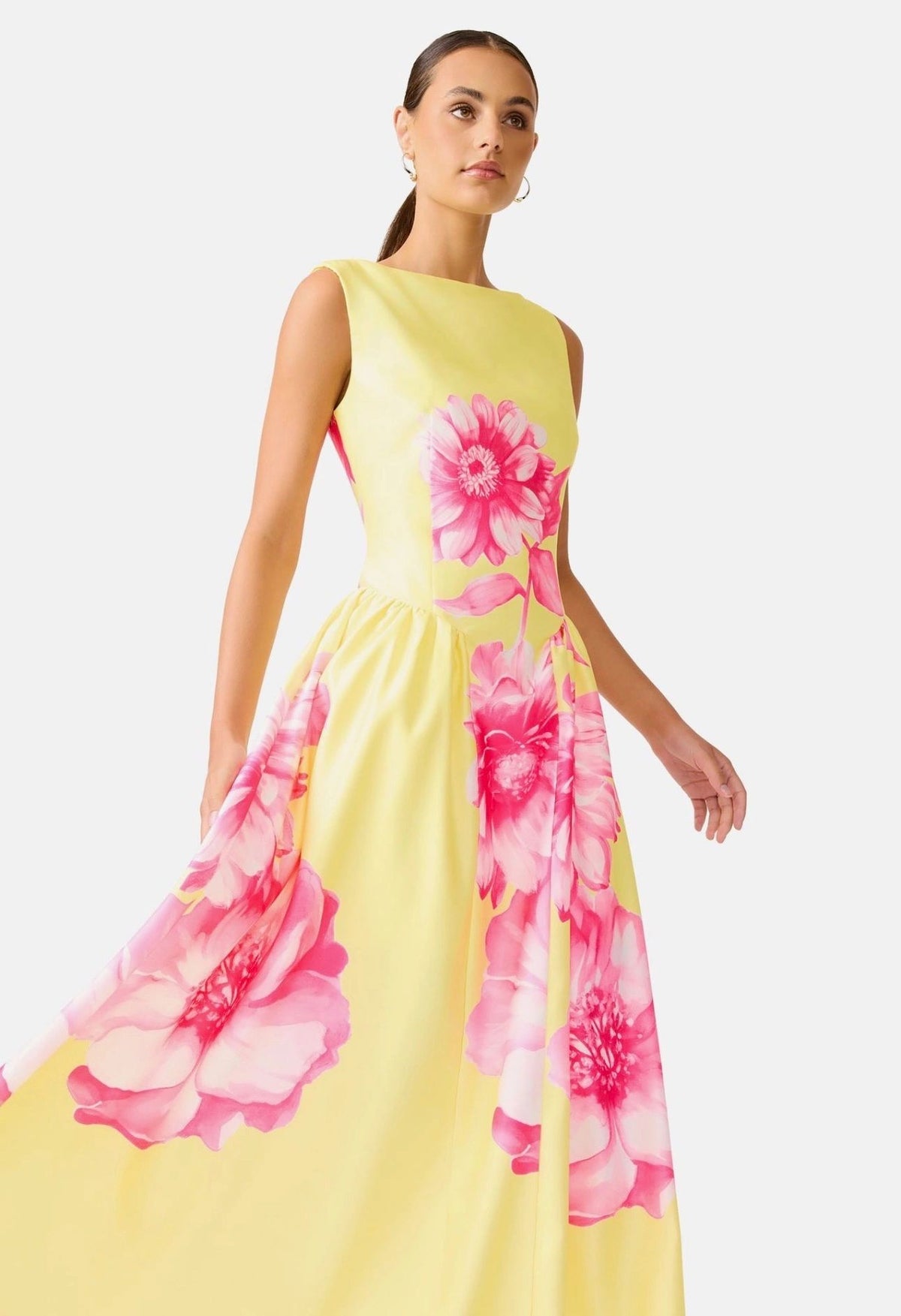 Sybella Midi Dress Pink Yellow Floral