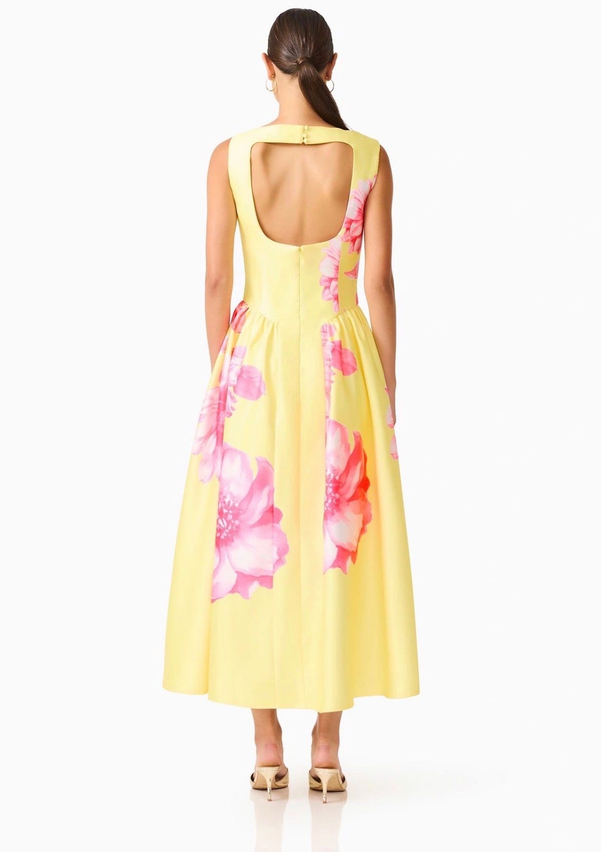 Sybella Midi Dress Pink Yellow Floral