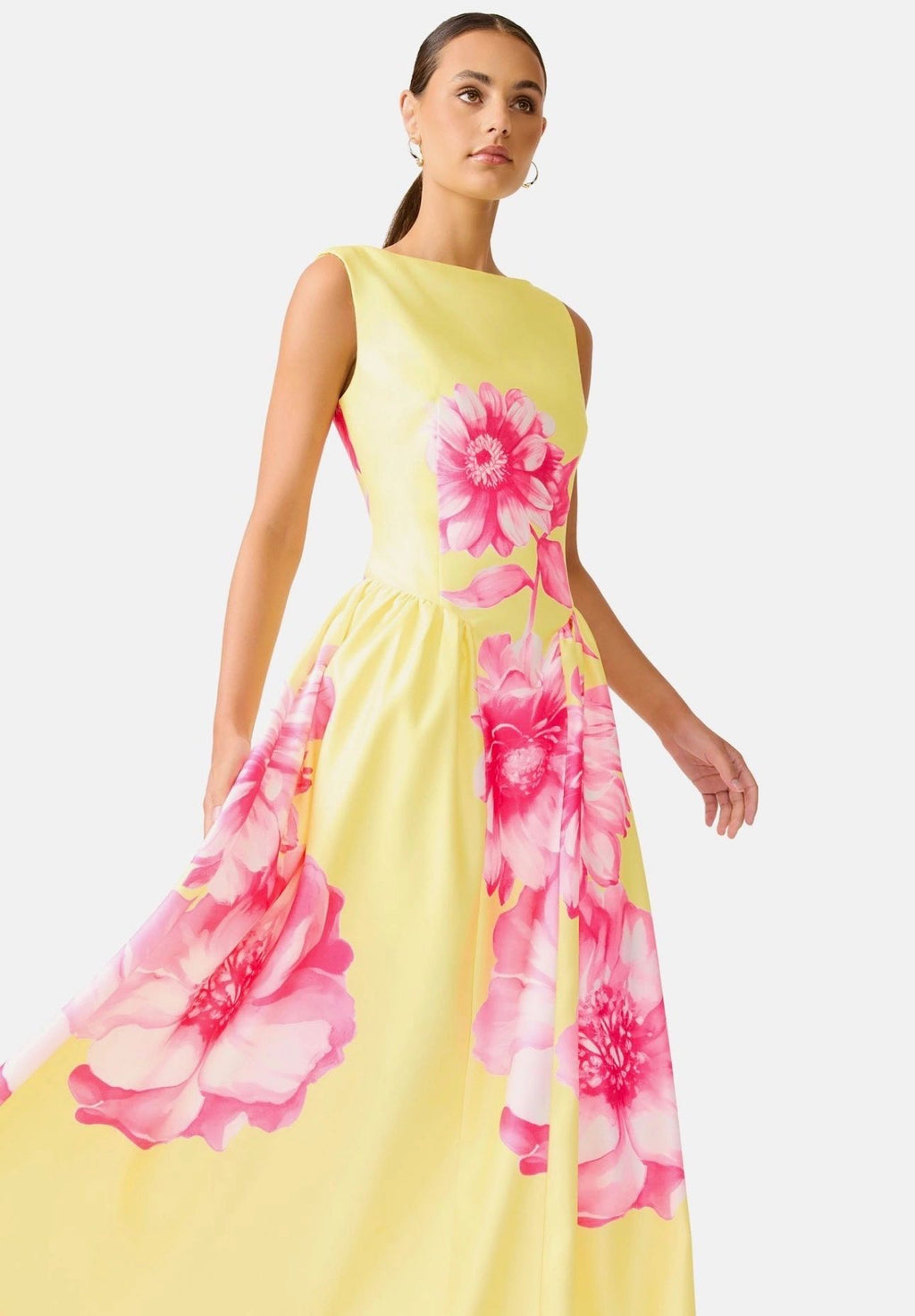 Sybella Midi Dress Pink Yellow Floral