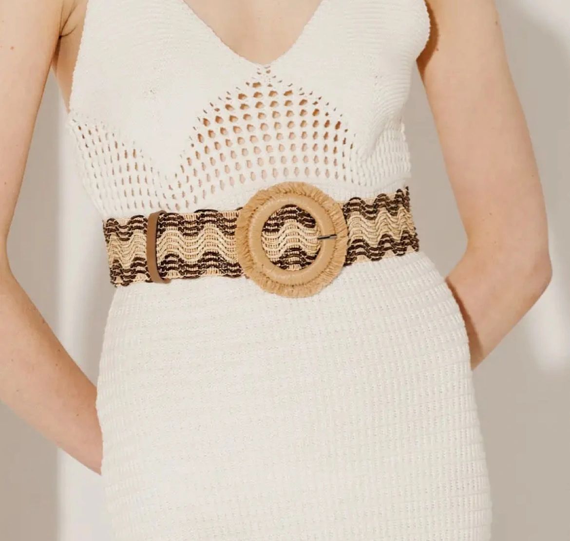 Woven Wavy Pattern Straw Belt Main image