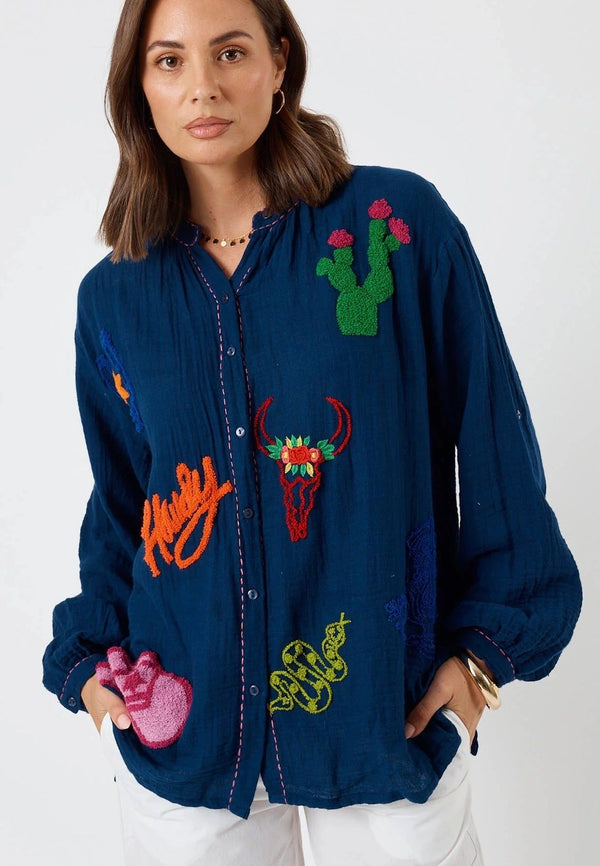 LulaLife Howdy Shirt Navy