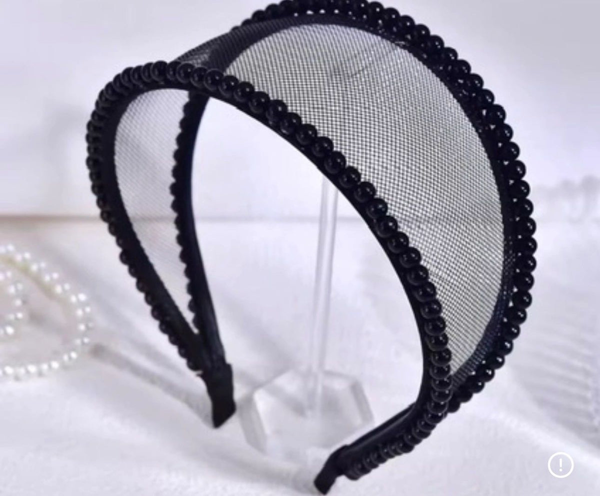 Black Pearl and Mesh Thick Headband