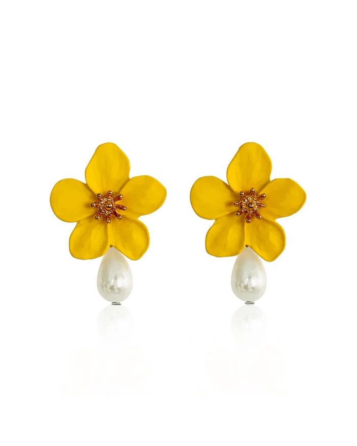 Yellow Bloom Pearl Drop Earrings Main image