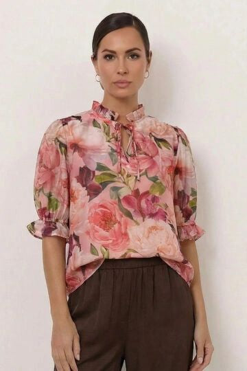 Pink Flora Blush Tie Top
