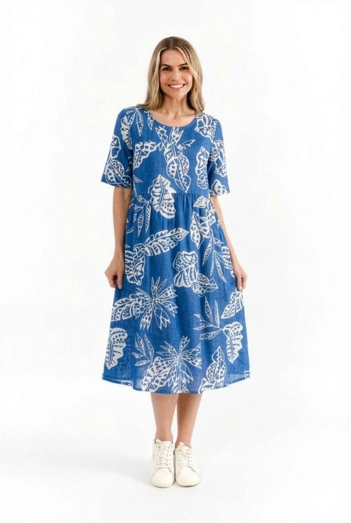 Yvonne Tropical Tribal Blue Dress