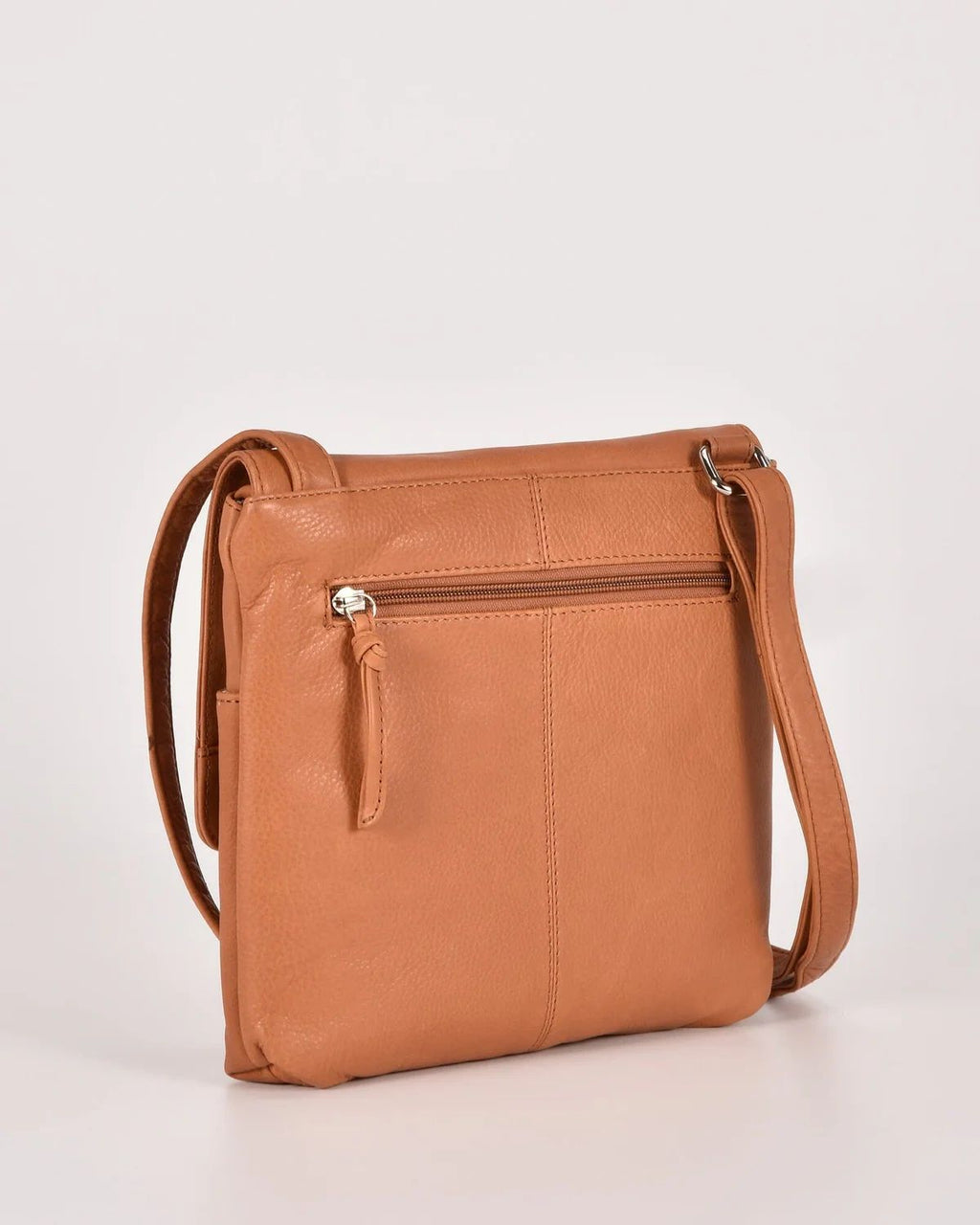 Gabee Ava Leather Tan Flap Over Crossbody Bag