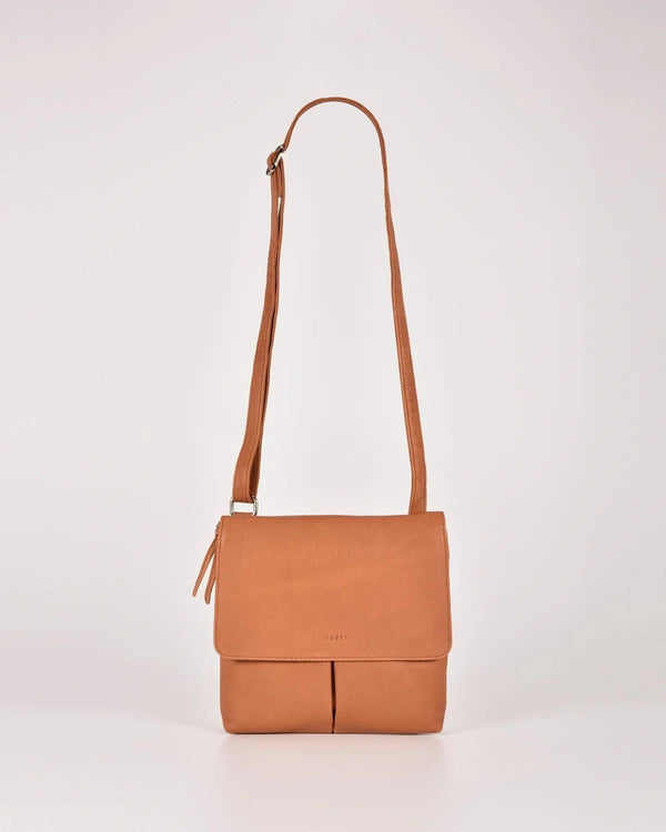 Gabee Ava Leather Tan Flap Over Crossbody Bag