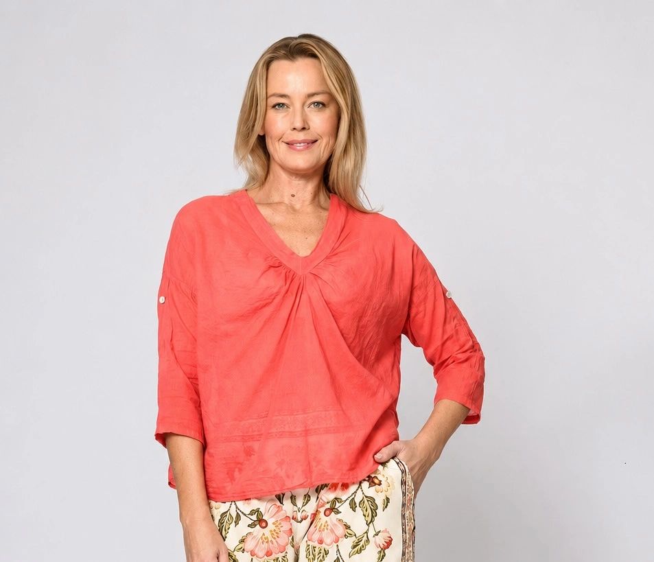 Tangerine V Neck Top