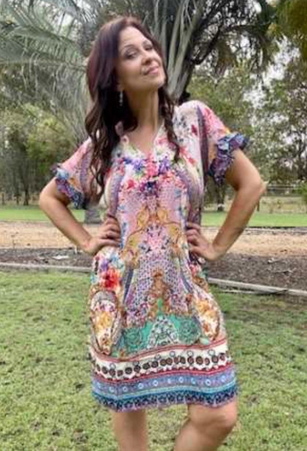St Vincent Dress Pink Flora