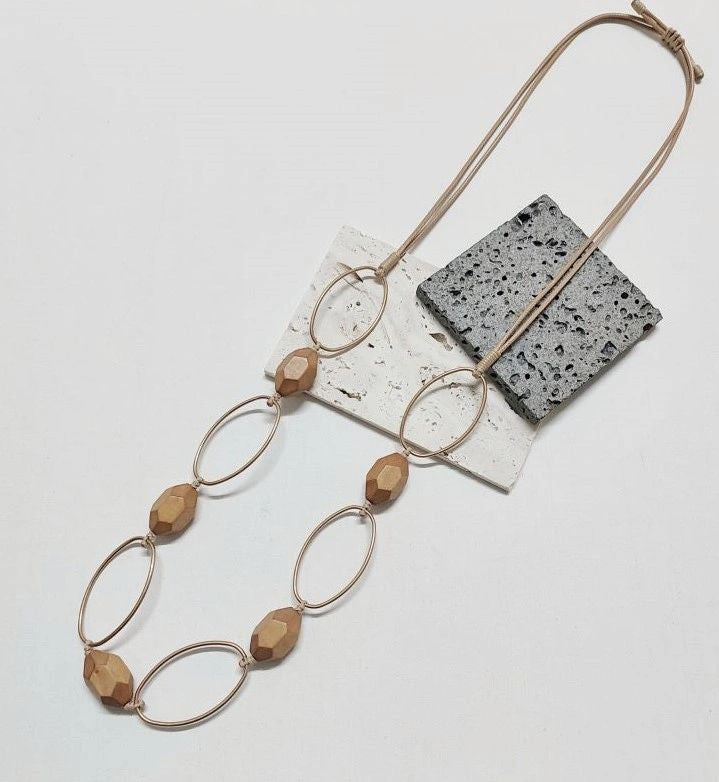 Wooden Ring Necklace Asst Colours