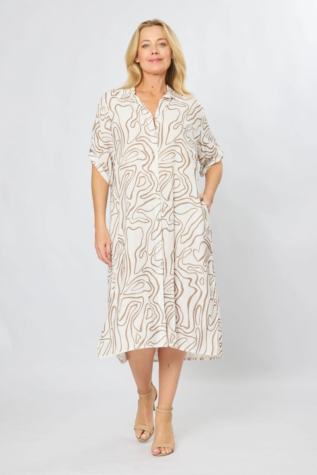 Geometric Mocha Shirt Dress