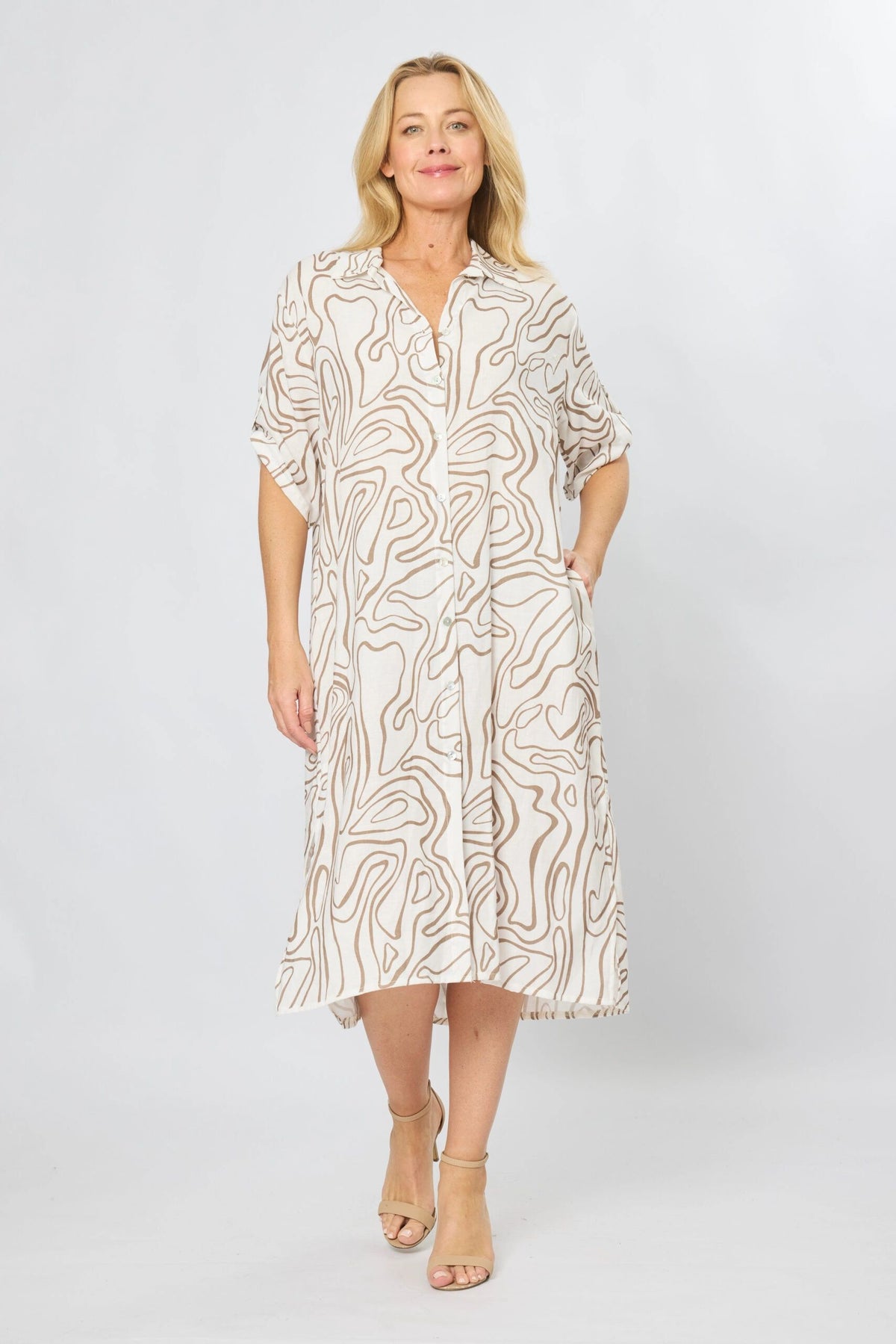 Geometric Mocha Shirt Dress