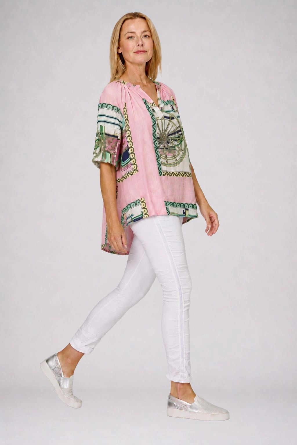 Postage Stamp Linen Blend Top