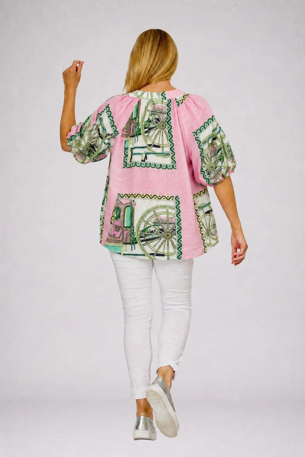 Postage Stamp Linen Blend Top
