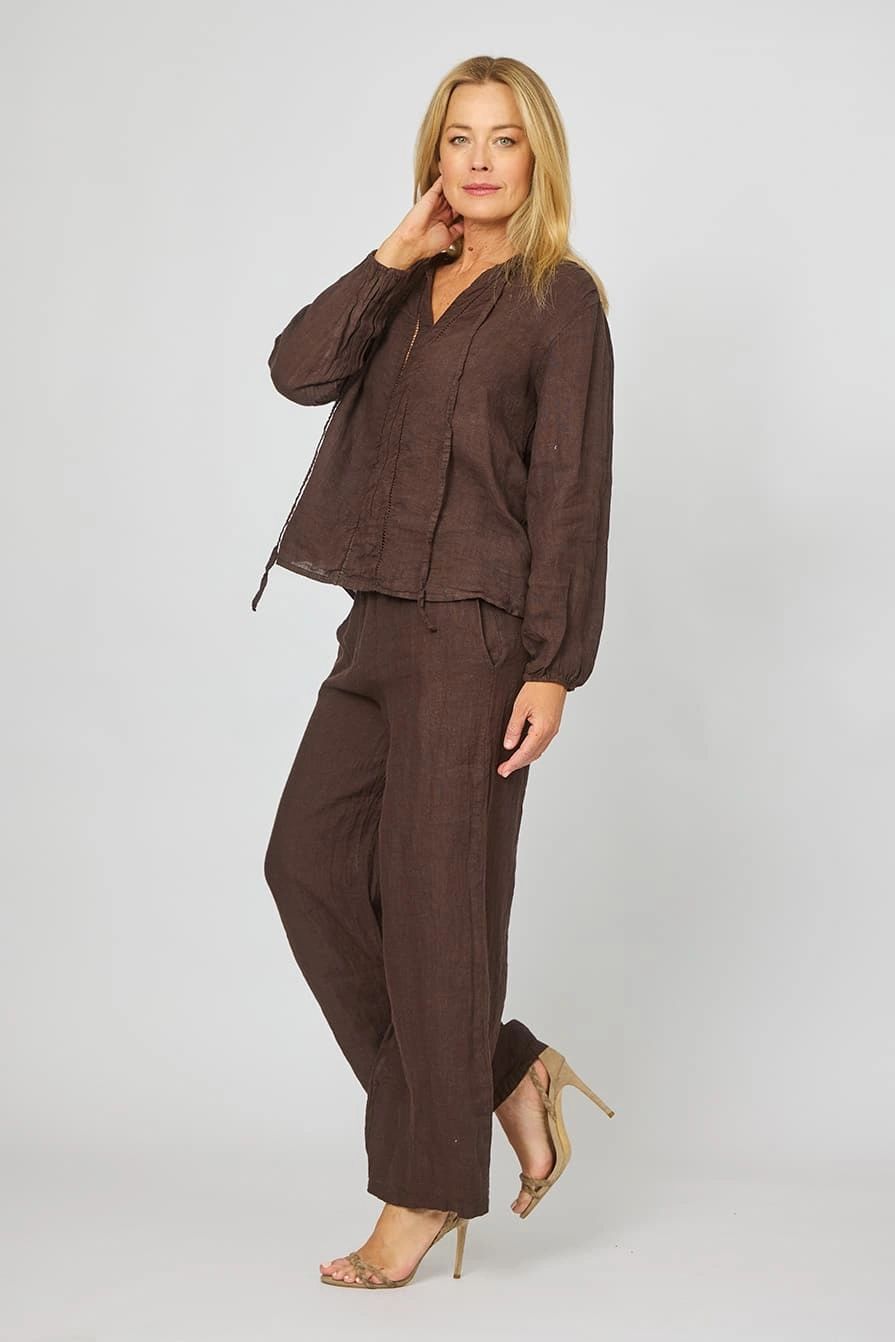 Linen Chocolate Tie Up Shirt Secondary image