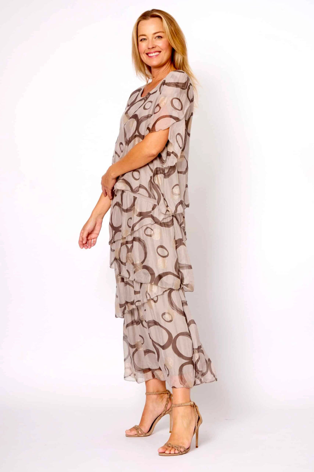 Mocha Circle Print Layered Dress