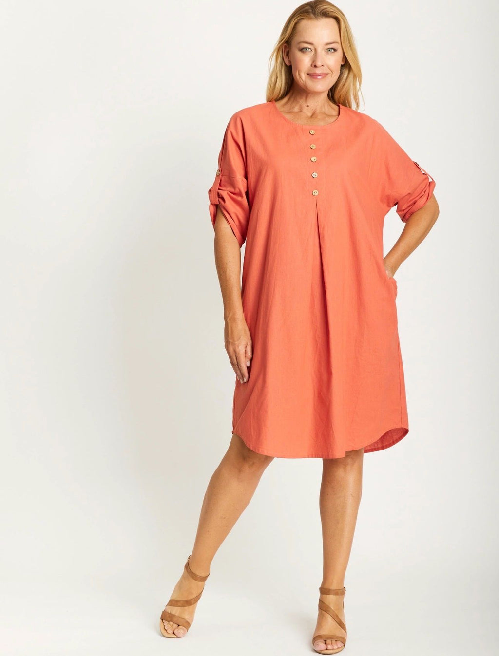 Invert Cotton Linen Blend Dress Asst Colours