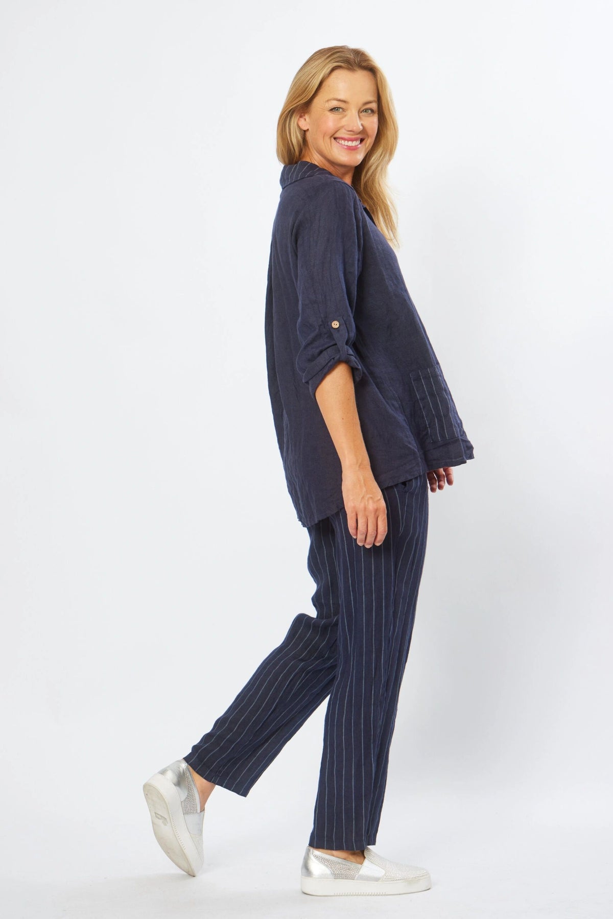 Linen Navy Stripe Set