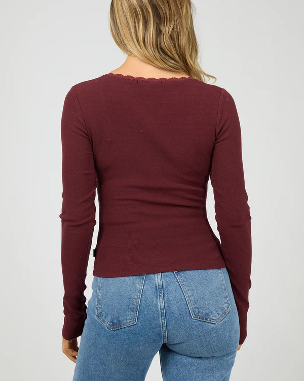 Washed Rib Scoop Neck Long Sleeve Top