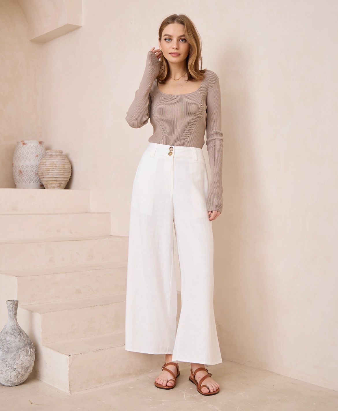 Winter White (Nearly Cream) Silk/Linen Pants