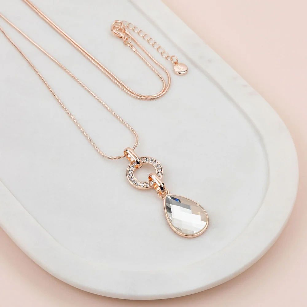 Long Clear Crystal Necklace Asst Colours