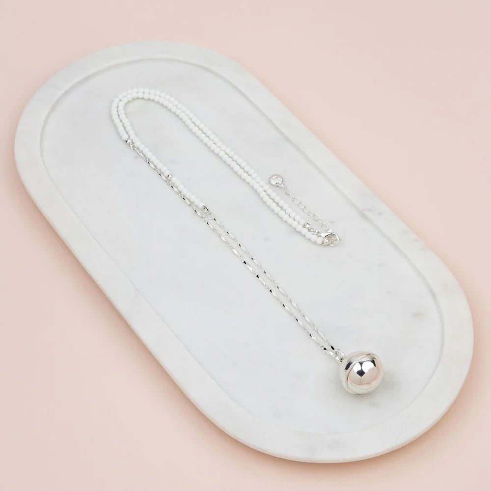 White Bead with Silver Chain Ball Necklace Main image