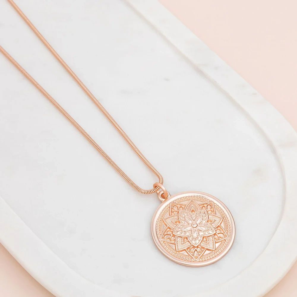 Rose Gold Matt Large Pendant Long Necklace Main image