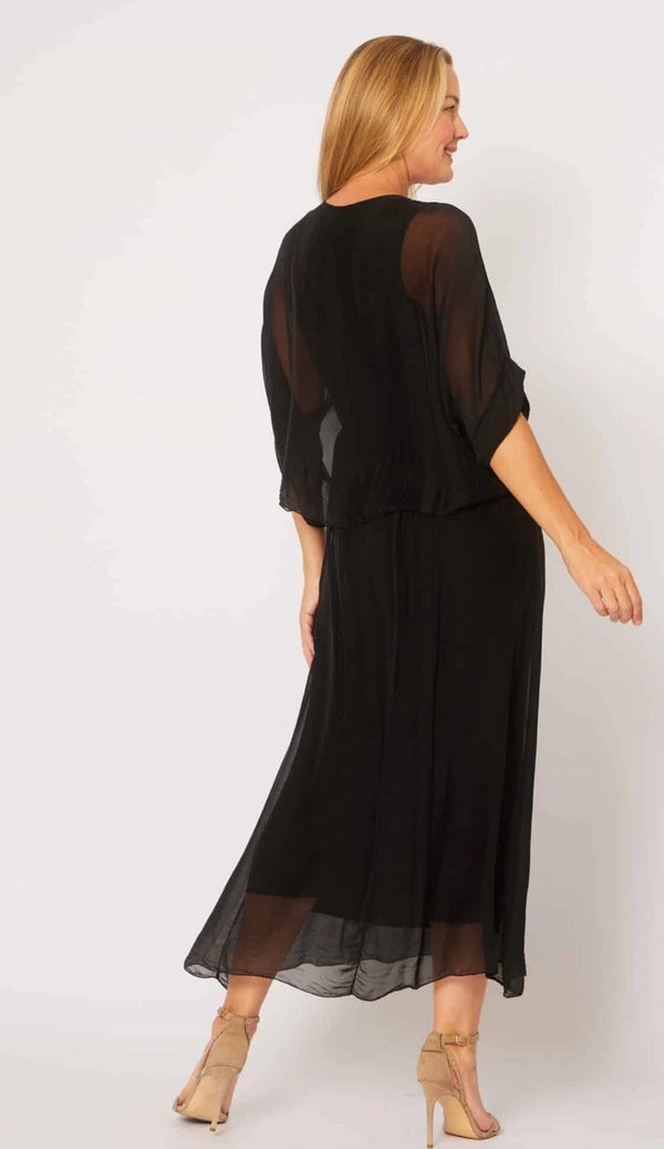 Ruched Bodice Silk Blend Flowy Dress Asst Colours
