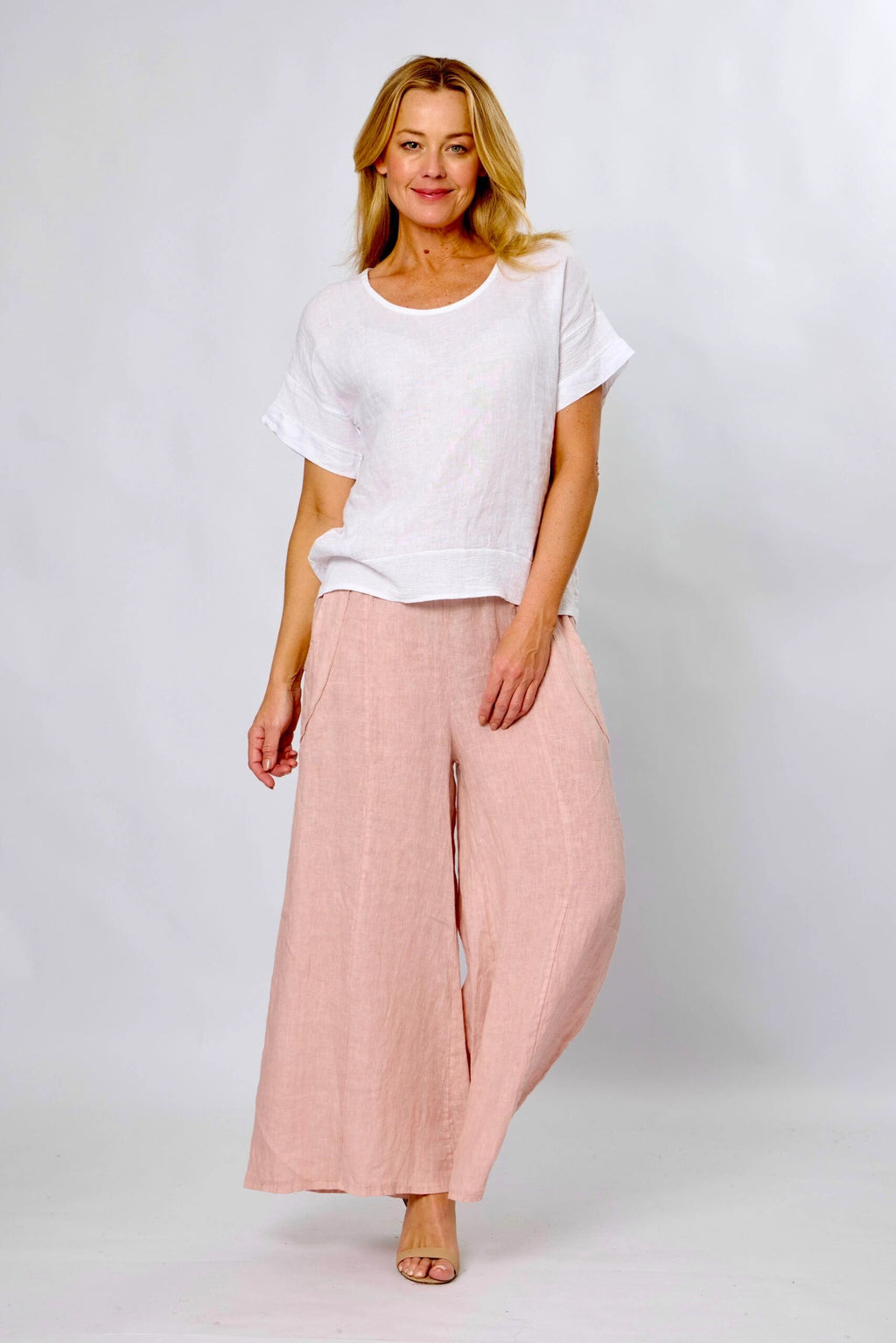 Pink Linen Wide Leg Pant