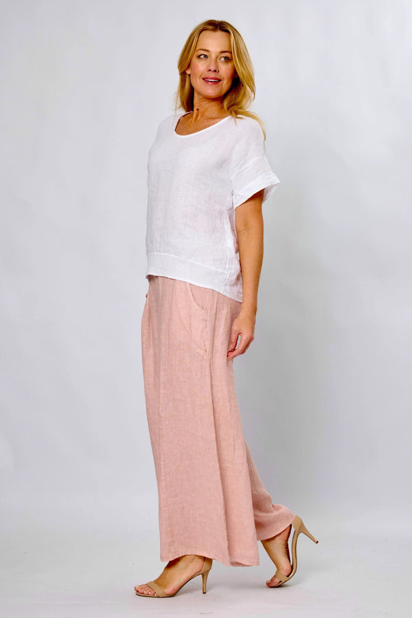 Pink Linen Wide Leg Pant