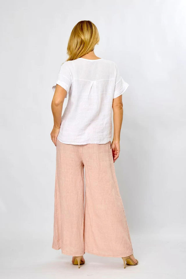Pink Linen Wide Leg Pant