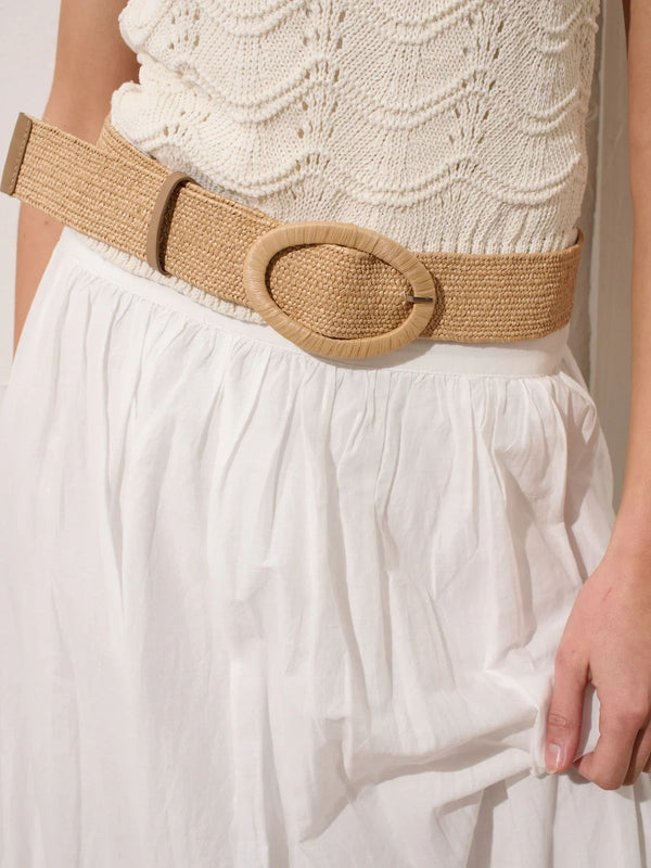 Woven Oval Buckle Straw Belt Tan
