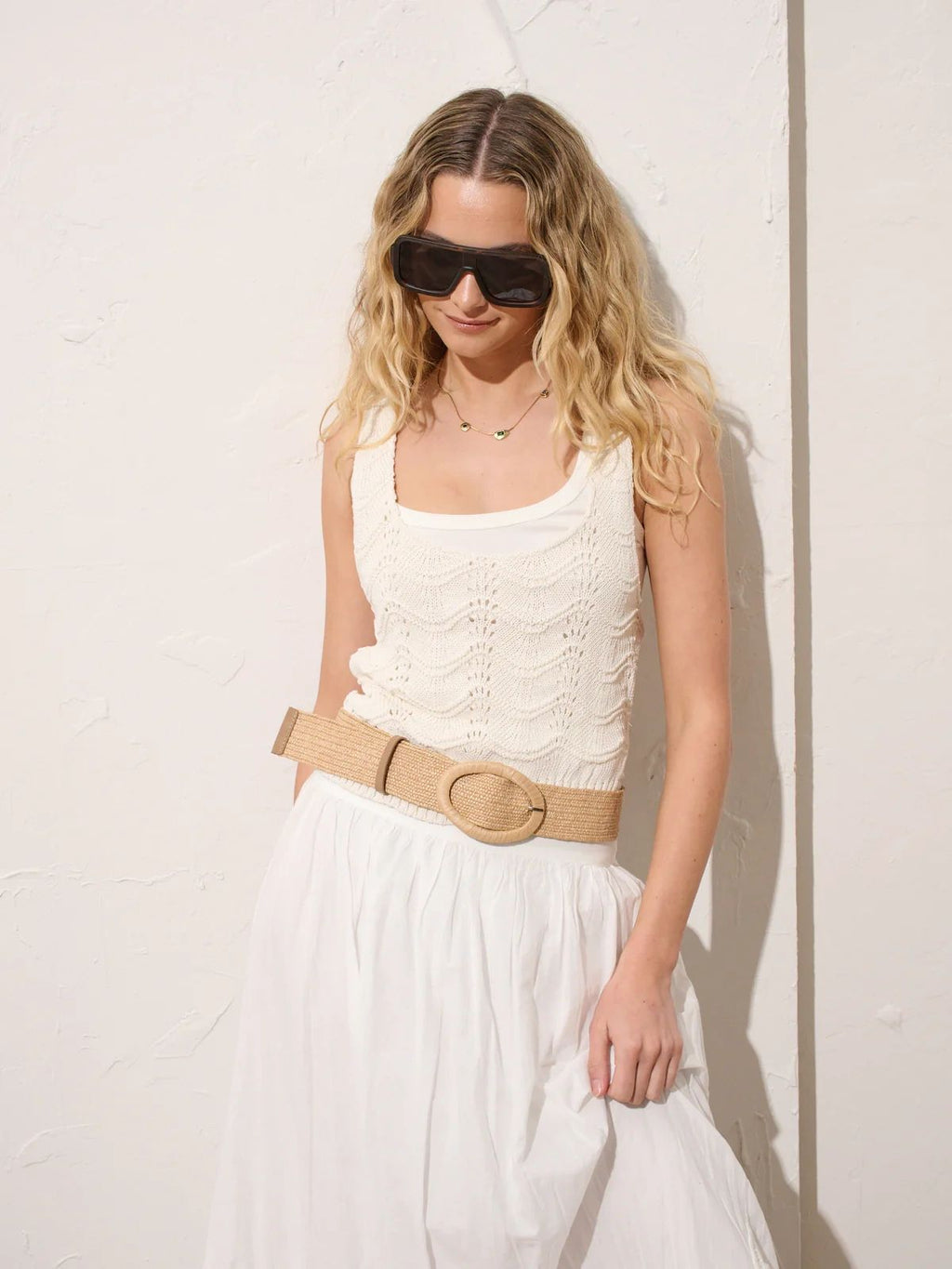 Woven Oval Buckle Straw Belt Tan
